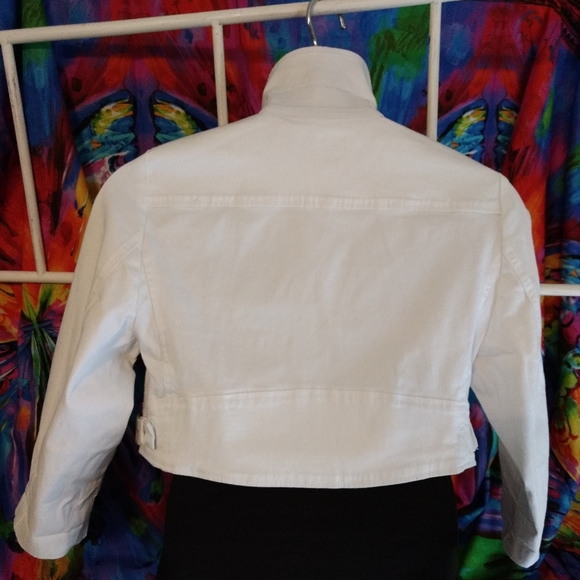 Cropped White Denim Moto Jacket - Picture 2 of 7